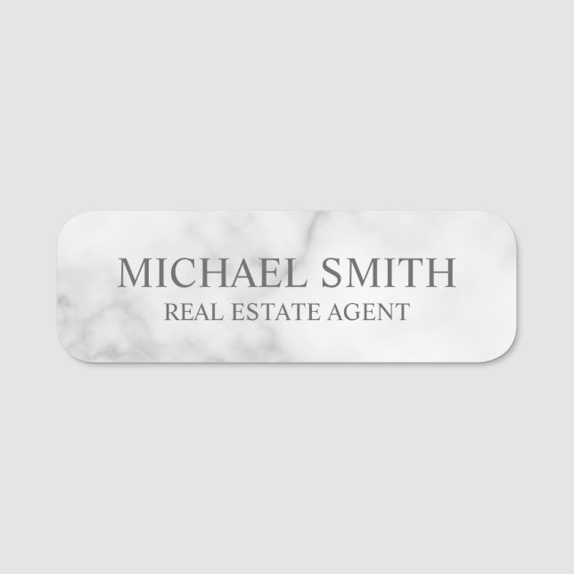 White Marble Professional Personalised  Name Tag (Front)
