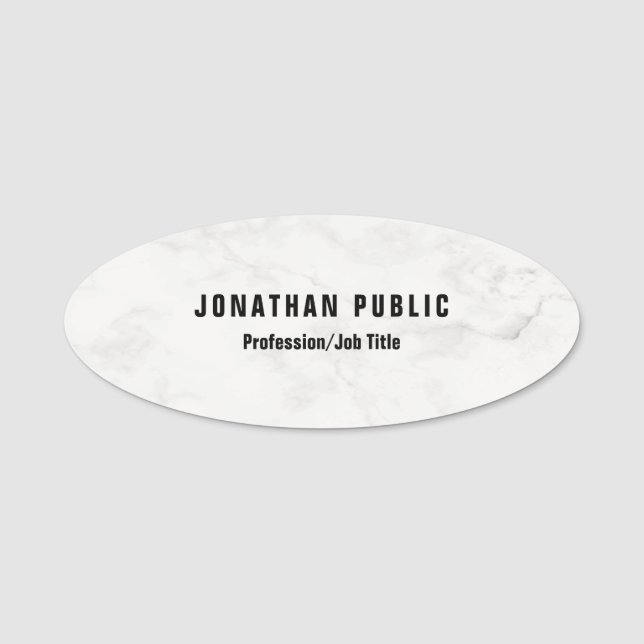 White Marble Professional Simple Template Modern Name Tag (Front)