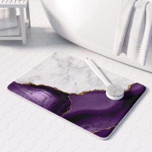 White Marble Purple Agate Gold Glitter Bath Mat