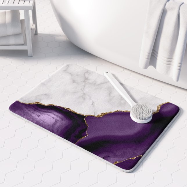 White Marble Purple Agate Gold Glitter Bath Mat (Creator Uploaded)