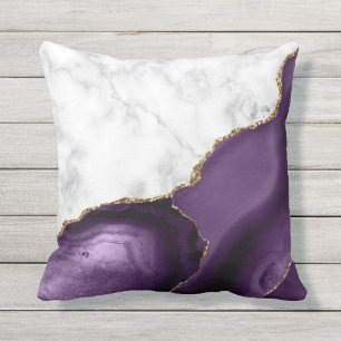 White Marble Purple Agate Gold Glitter Cushion
