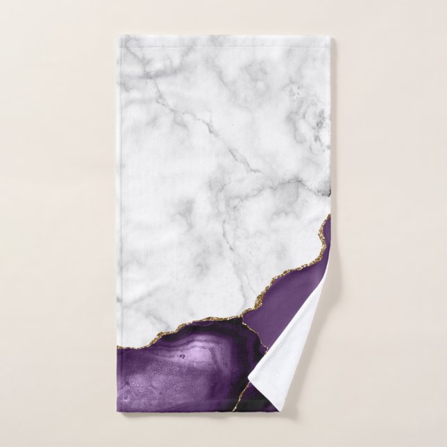 White Marble Purple Agate Gold Glitter Hand Towel (Hand Towel)