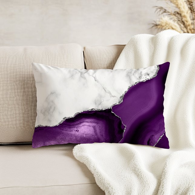 White Marble Purple Agate Silver Glitter Decorative Cushion (Creator Uploaded)