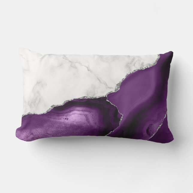 White Marble Purple Agate Silver Glitter Lumbar Cushion (Front)