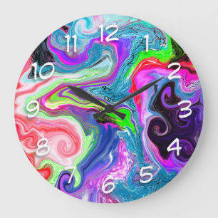 White Marble River Colourful Marble Art Large Clock