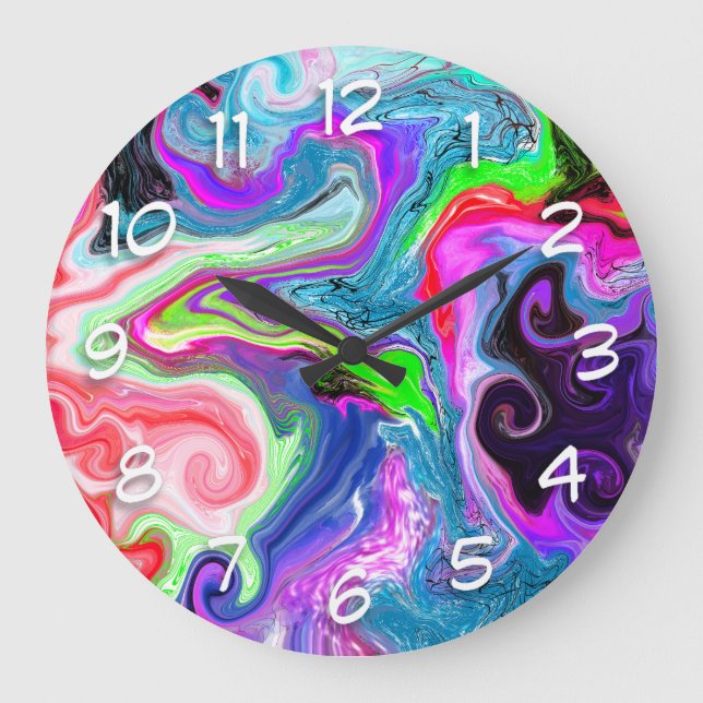 White Marble River Colourful Marble Art    Large Clock (Front)