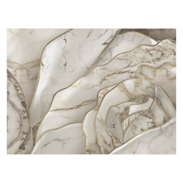 White Marble Rose Abstract Tablecloth (Front (Horizontal))