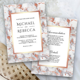White Marble Rose Gold All in One Wedding Invitation
