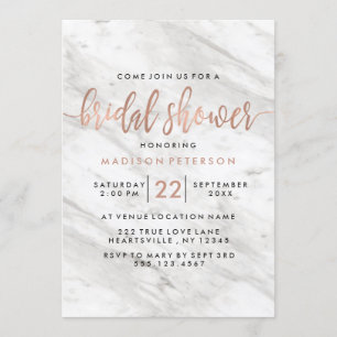 White Marble & Rose Gold Bridal Shower Invitation