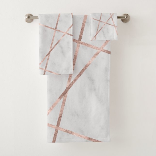White Marble Rose Gold Geo Glam #1 Bath Towel Set (Insitu)