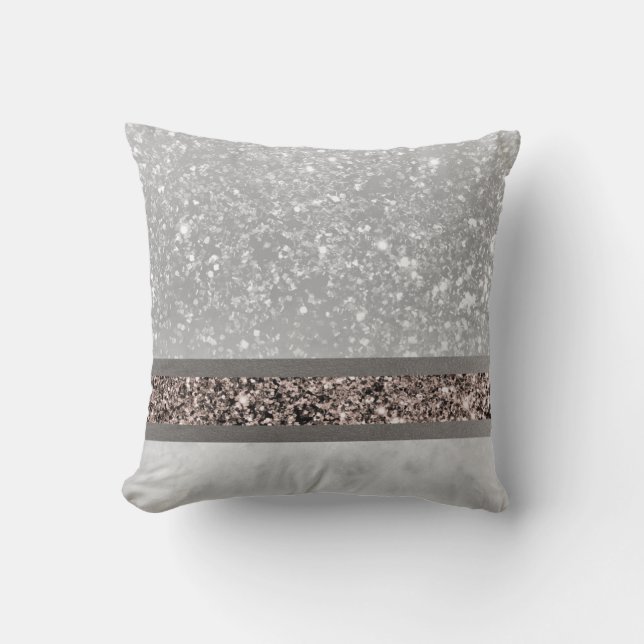 White Marble Rose Gold Glitter Stripe Glam #1 Cushion (Front)