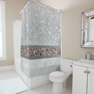 White Marble Rose Gold Glitter Stripe Glam #1 Shower Curtain