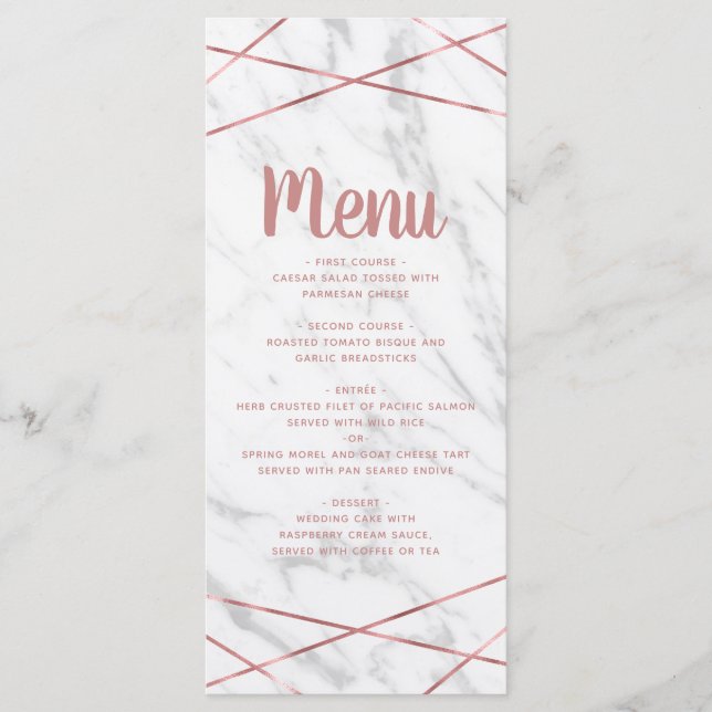 White Marble Rose Gold Line Geometric Wedding Menu (Front)