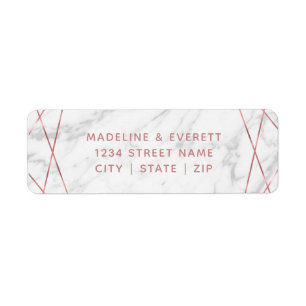 White Marble Rose Gold Line Wedding Return Address Label