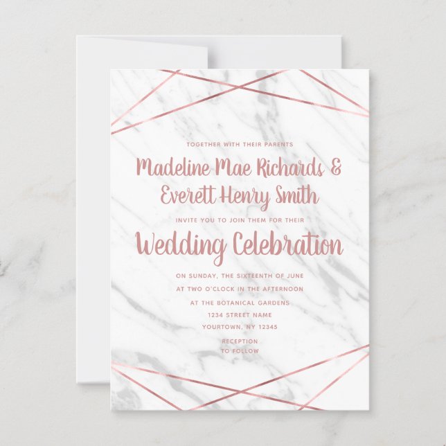 White Marble Rose Gold Magnetic Wedding Invitation (Front)