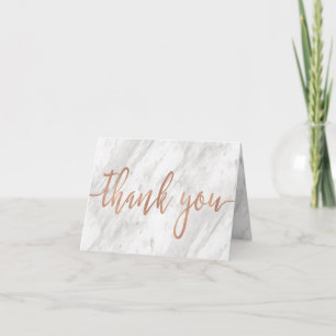 White Marble & Rose Gold Modern Wedding Thank You Card