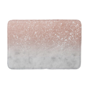 White Marble Rose Gold Ombre Glitter Glam #1 Bath Mat