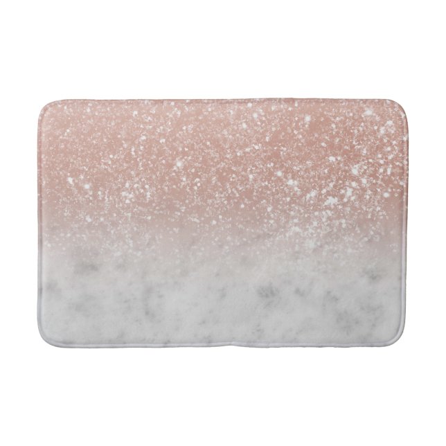 White Marble Rose Gold Ombre Glitter Glam #1 Bath Mat (Front)