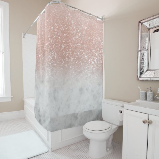 White Marble Rose Gold Ombre Glitter Glam #1 Shower Curtain (In Situ)