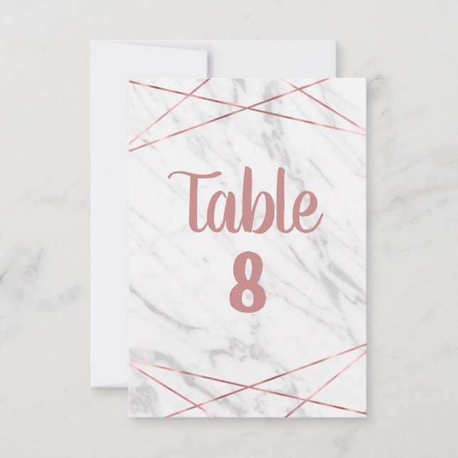 White Marble Rose Gold Triangle Table Numbers (Front)