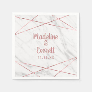 White Marble Rose Gold Triangle Wedding Monogram Napkin