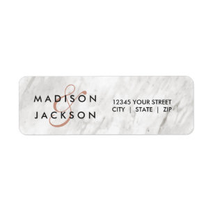 White Marble & Rose Gold Wedding Return Address Label