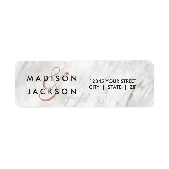 White Marble & Rose Gold Wedding Return Address Label (Front)