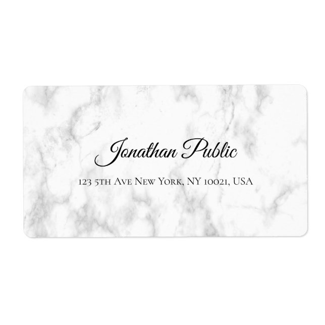 White Marble Script Luxurious Elegant Shipping (Front)