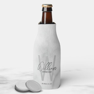 White Marble Script Personalised Groomsman's Name Bottle Cooler
