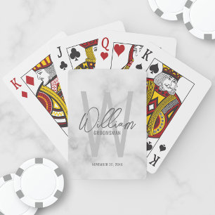 White Marble Script Personalised Groomsmen Playing Cards