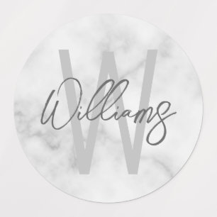 White Marble Script Personalised Monogram and Name
