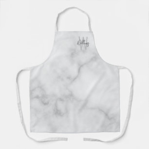 White Marble Script Personalised Monogram and Name Apron