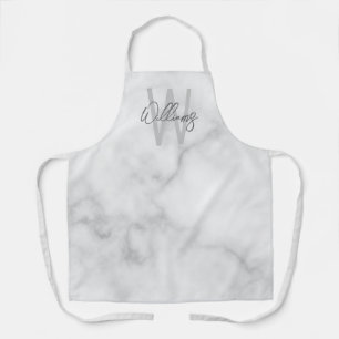 White Marble Script Personalised Monogram and Name Apron