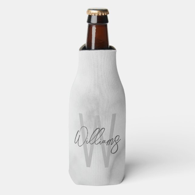 White Marble Script Personalised Monogram and Name Bottle Cooler (Bottle Front)