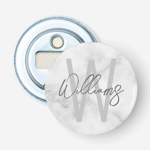 White Marble Script Personalised Monogram and Name Bottle Opener