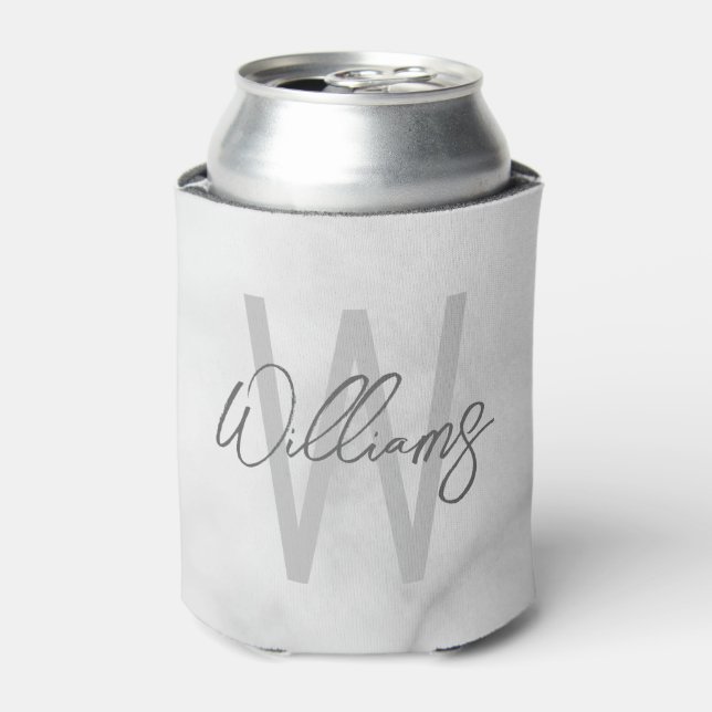 White Marble Script Personalised Monogram and Name Can Cooler (Can Front)