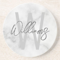 White Marble Script Personalised Monogram and Name