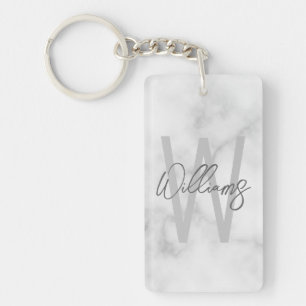 White Marble Script Personalised Monogram and Name Key Ring