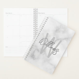White Marble Script Personalised Monogram and Name Planner