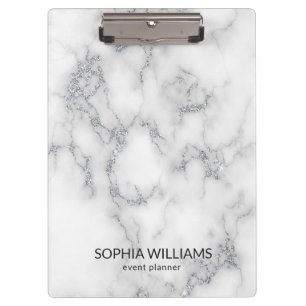 White Marble Silver Glitter Clipboard