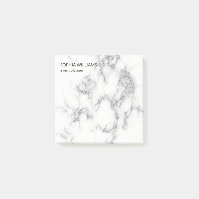 White Marble Silver Glitter Post-it Notes (Front)