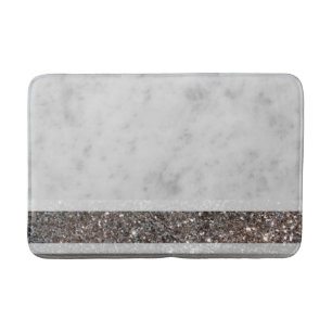 White Marble Silver Glitter Stripe Glam #1 Bath Mat