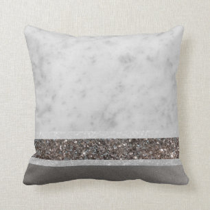 White Marble Silver Glitter Stripe Glam #1 Cushion