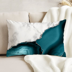 White Marble Silver Glitter Teal Agate Decorative Cushion
