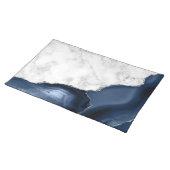 White Marble Silver Navy Blue Agate Placemat (On Table)