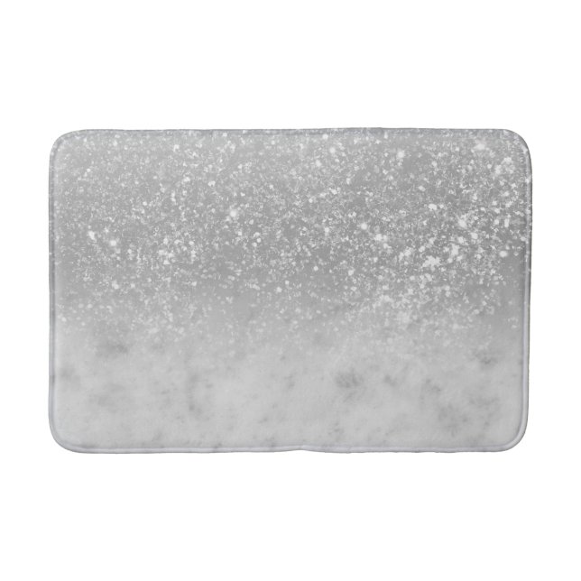 White Marble Silver Ombre Glitter Glam #1 Bath Mat (Front)