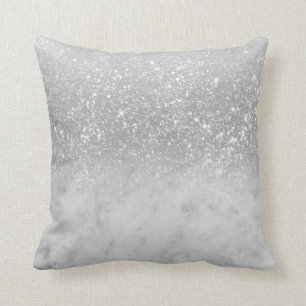 White Marble Silver Ombre Glitter Glam #1 Cushion