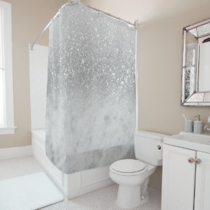 White Marble Silver Ombre Glitter Glam #1 Shower Curtain