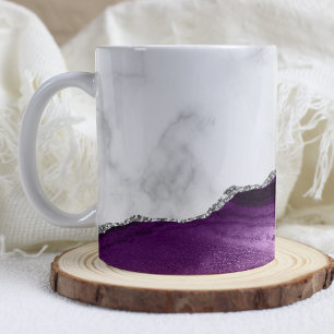 White Marble Silver Purple Agate Coffee Mug