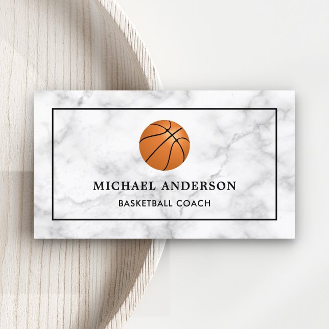 White Marble Sports Professional Basketball Coach Business Card (Creator Uploaded)